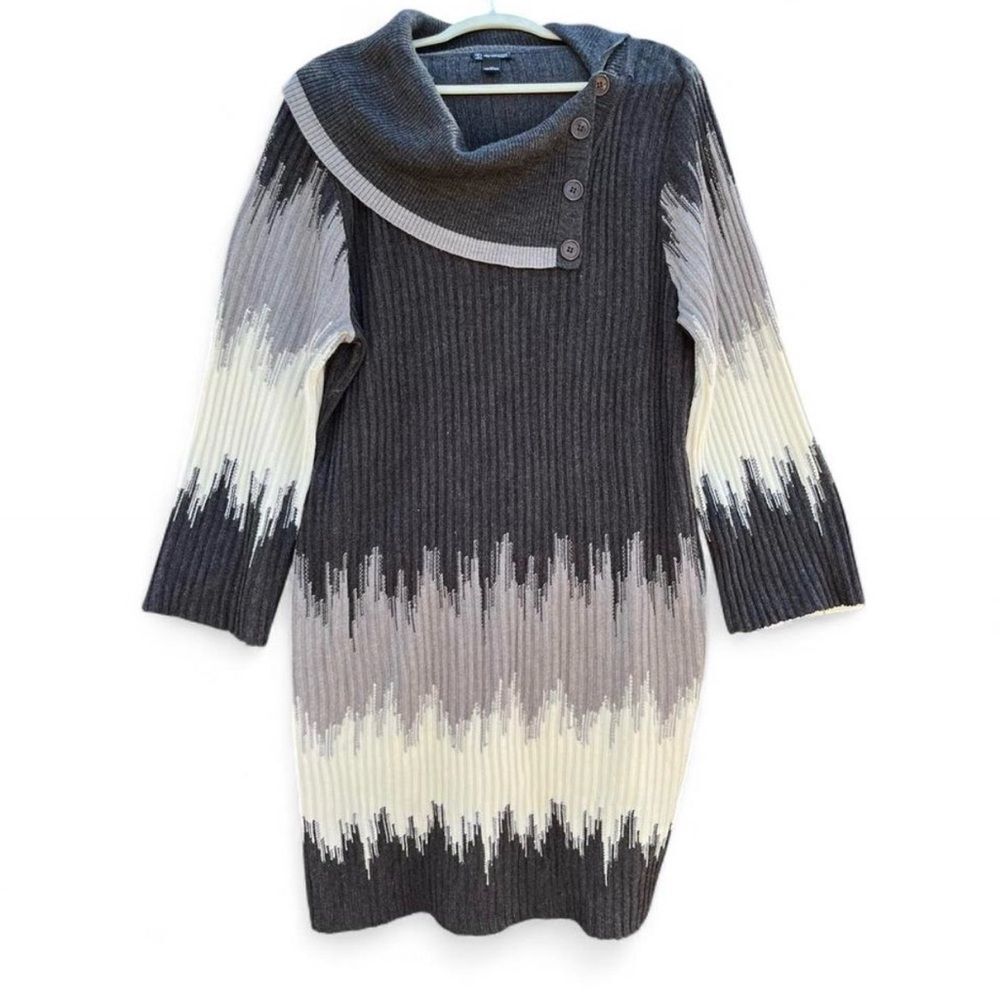 Neutral Charcoal to Cream Gradient Knit Sweater Dress